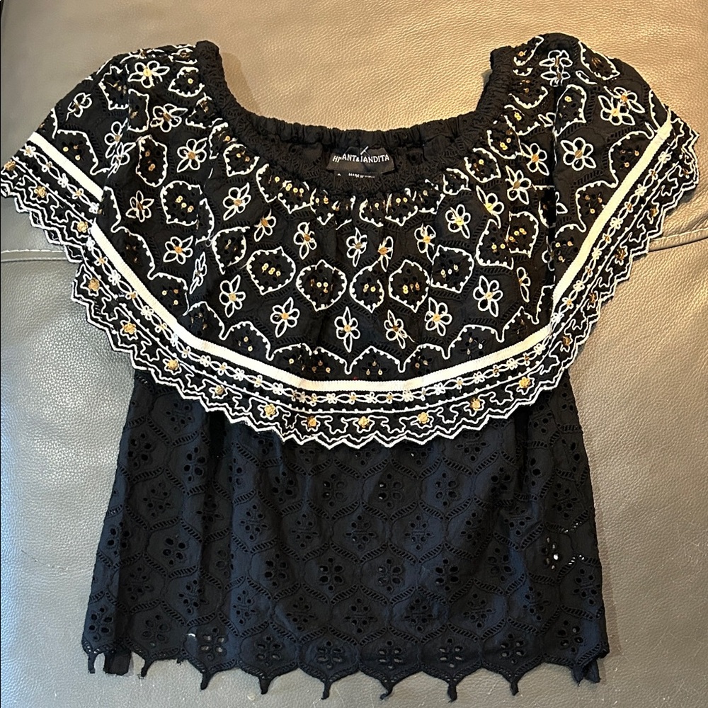 HEMANT & NANDITA Black and White Embroidered Blouse